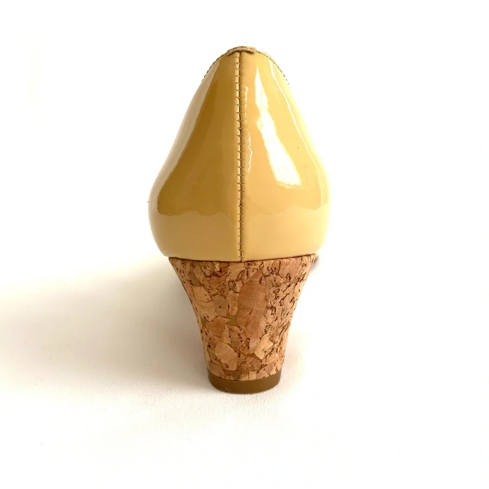 Arturo Chiang Talitha Dijon Yellow Patent Peep Toe Cork Wedge Heels, Size 9M